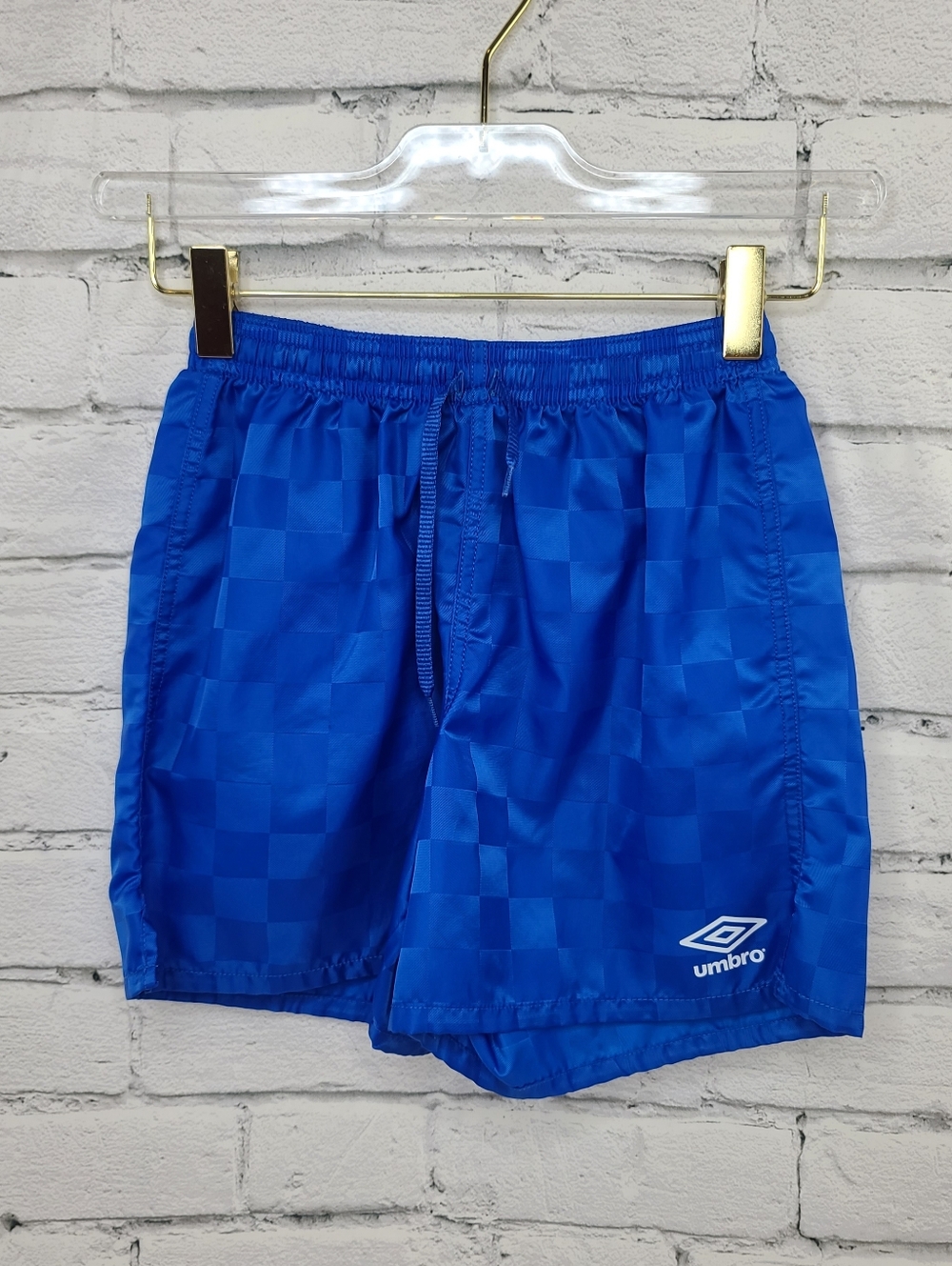 Umbro Kid's Drawstring Pull On Elastic Waist Checked Soccer/Athletic Short Blue
